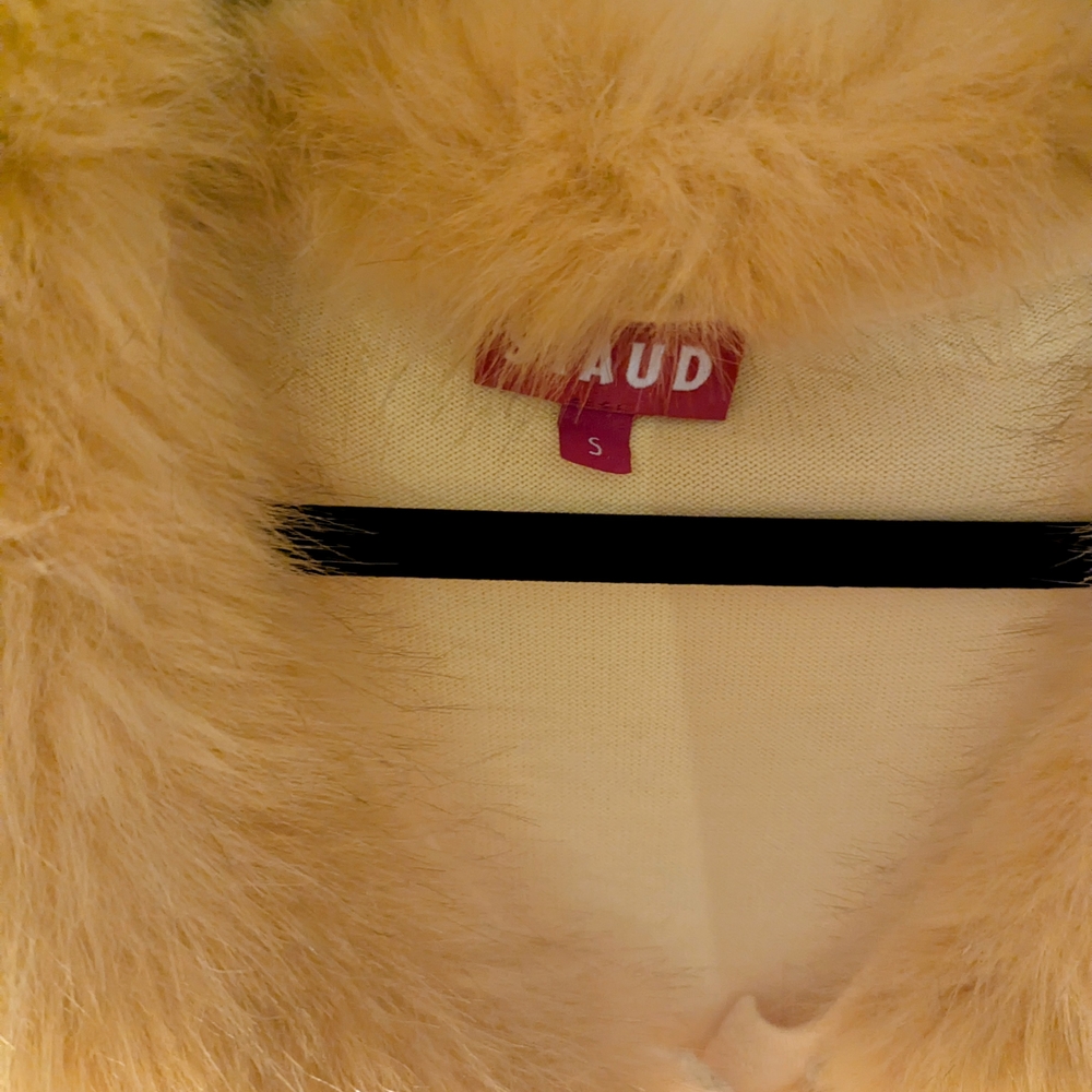 Staud Women's Yellow Sweater with Faux Fur Collar - Picture 3 of 6